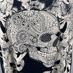 Vocal Women’s XL Crystal Rhinestone Sugar Skull Tank Top Goth Motorcycle Biker